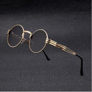 Round Black Lens Men Sunglasses Gold Frame Hip Hop Style Fashion Designer Lentes